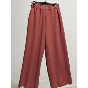 Hilary Radley Crinkle Pants Women's Small Coral Pink Wide Leg Pockets Pull-On